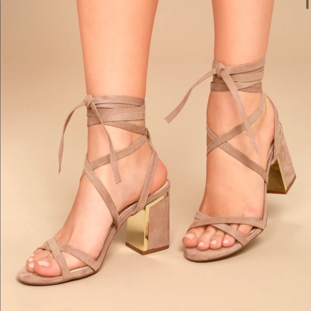 Lulu’s Ailsa Mauve Suede Lace-Up Heels New